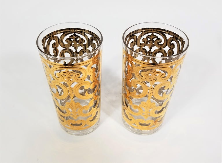 Georges Briard 22K Gold Glassware Barware 1960s Mid Century Set of 6 For Sale 2