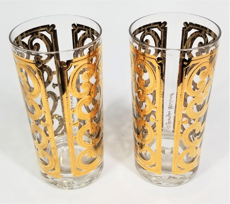 Georges Briard 22K Gold Glassware Barware 1960s Mid Century Set of 6 For Sale 3