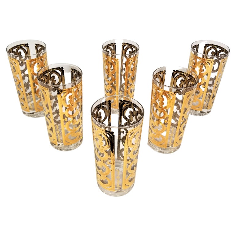 Georges Briard 22K Gold Glassware Barware 1960s Mid Century Set of 6 For Sale