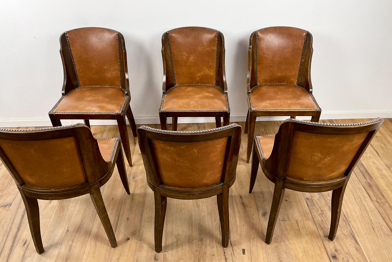 French 6 Gondola Chairs Art Deco Around 1930 from France For Sale