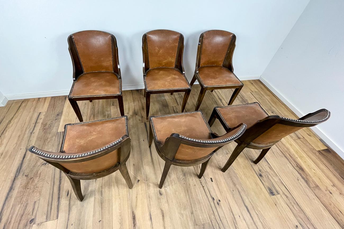 Hand-Crafted 6 Gondola Chairs Art Deco Around 1930 from France For Sale