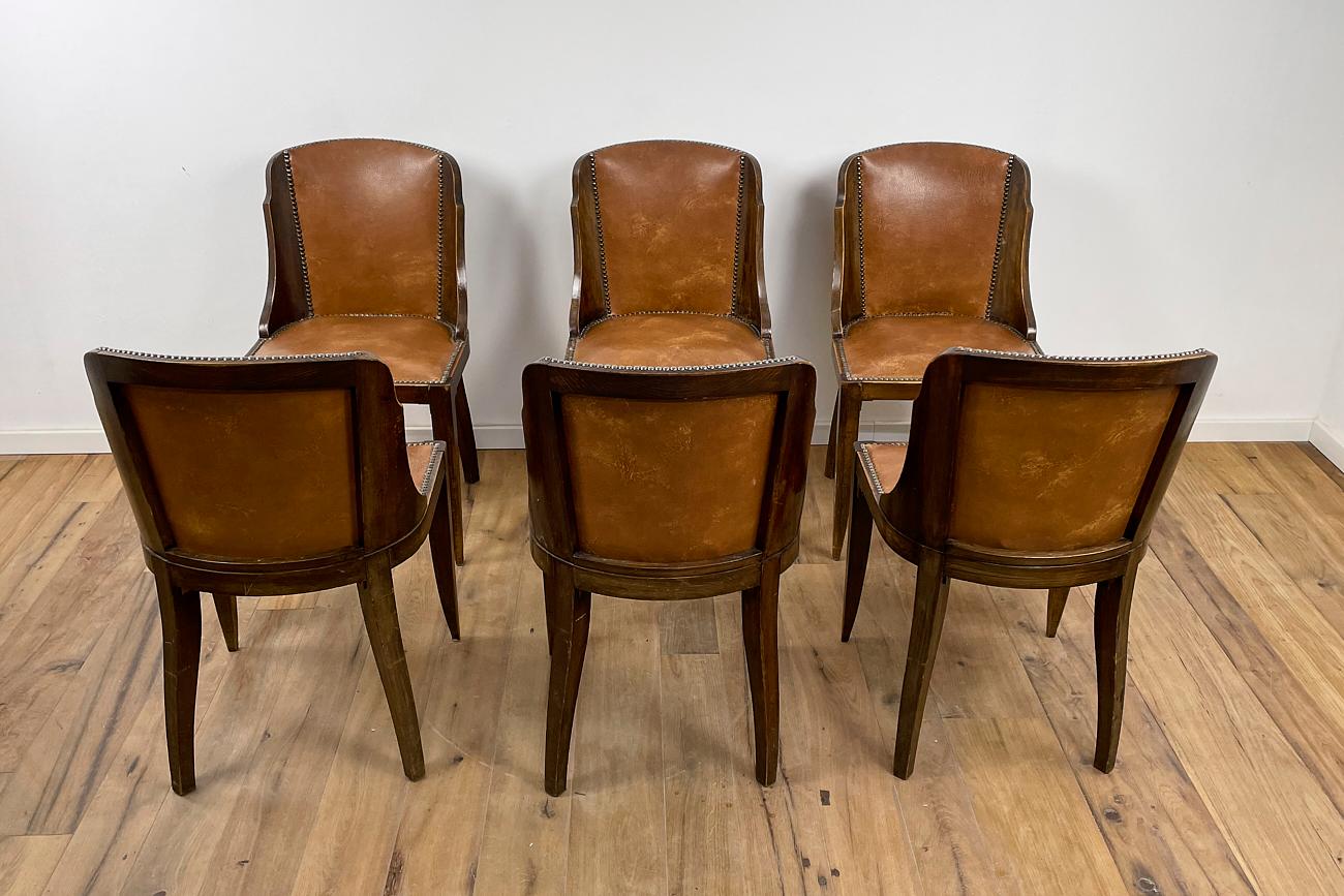 6 Gondola Chairs Art Deco Around 1930 from France In Fair Condition For Sale In Greven, DE