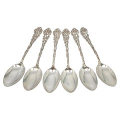 6 Gorham Versailles Sterling Silver Dessert Oval Soup Spoons 7 1/8" Mono #17141