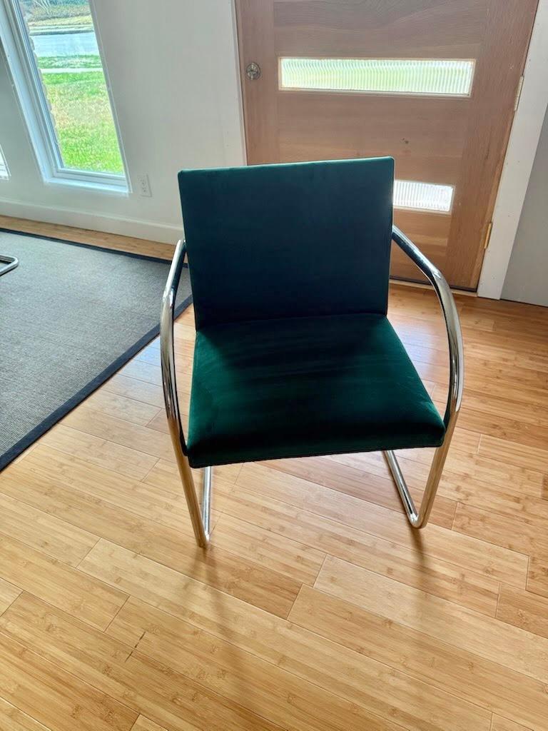 Textile (6) Green Velvet Knoll + Thonet Chrome Brno Cantilevered Chairs For Sale