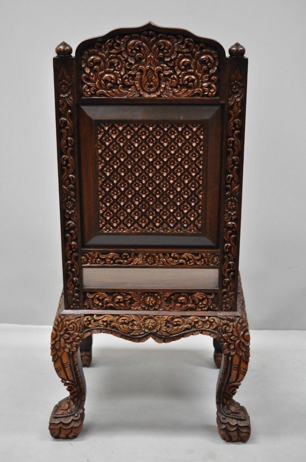 6 Hand Carved Thai Oriental Teak Wood Dining Chairs with Dancing Female Figure 5