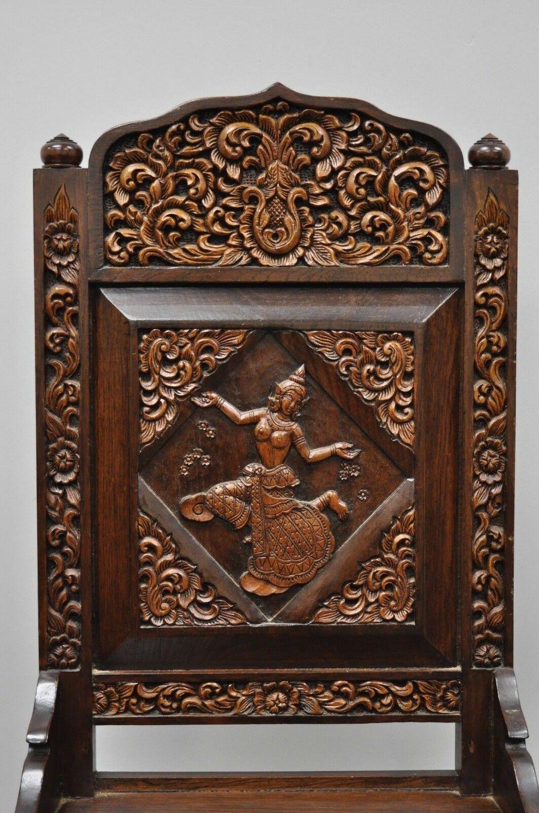 Other 6 Hand Carved Thai Oriental Teak Wood Dining Chairs with Dancing Female Figure