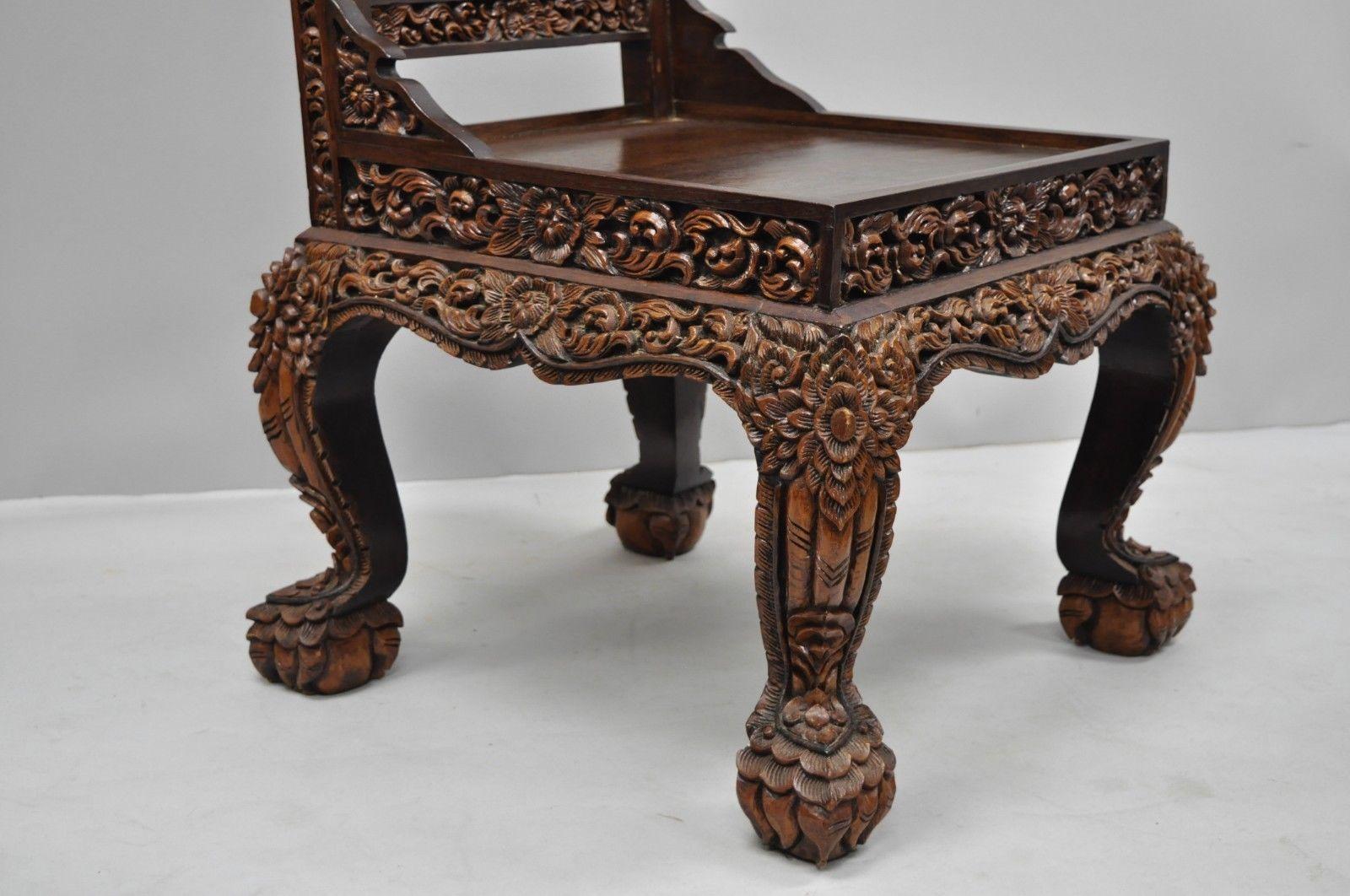6 Hand Carved Thai Oriental Teak Wood Dining Chairs with Dancing Female Figure 4