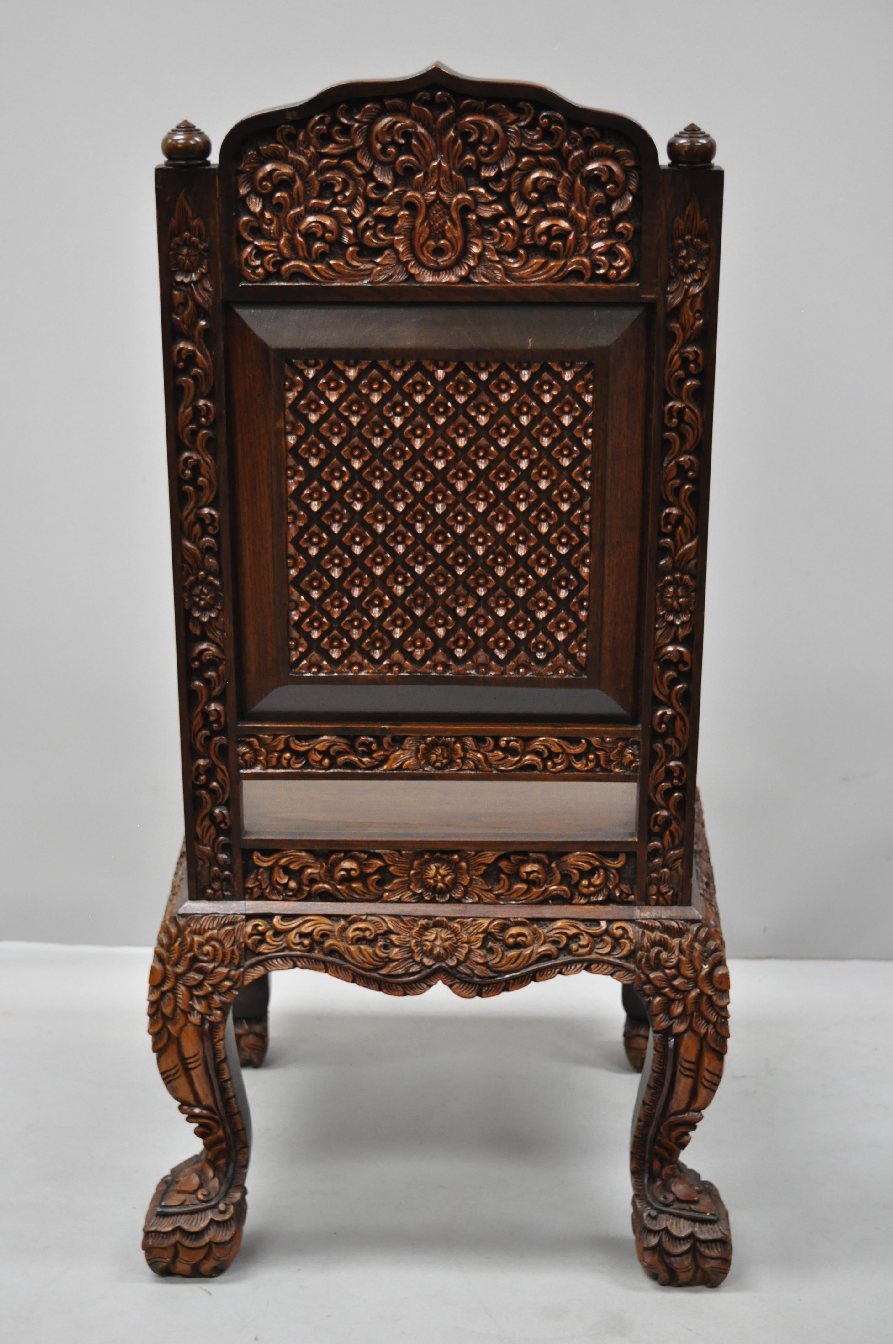 6 Hand-Carved Thai Oriental Teak Wood Dining Chairs with Dancing Female 2