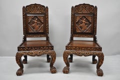 6 Hand-Carved Thai Oriental Teak Wood Dining Chairs with Dancing Female