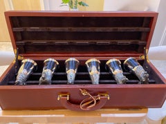 6 handgefertigte Becher 925 Sterling Silber innen vergoldet mit Lederkoffer
