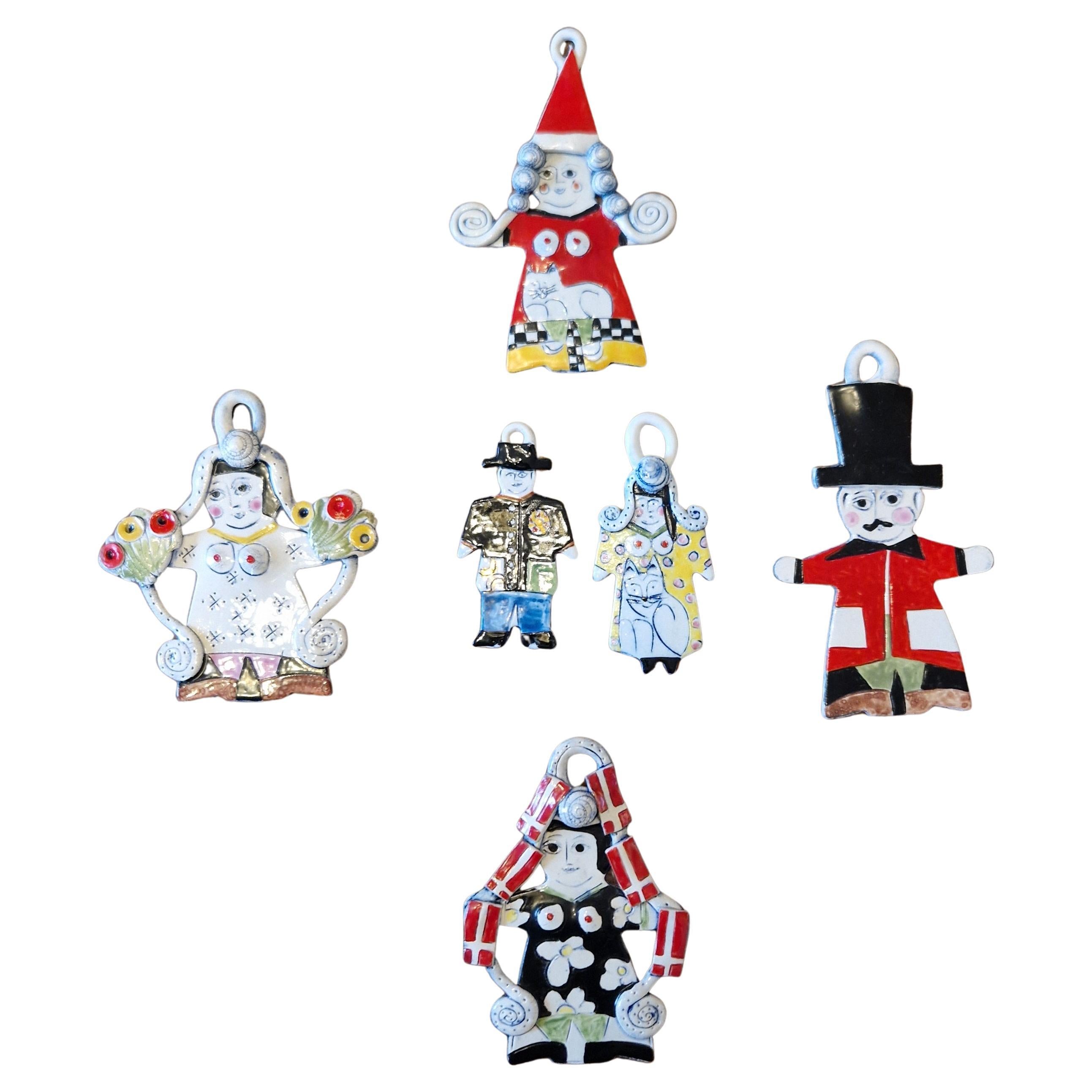 6 Handmade Ceramic Filihankat Christmas Ornaments by Marianne Steenholdt Bork For Sale