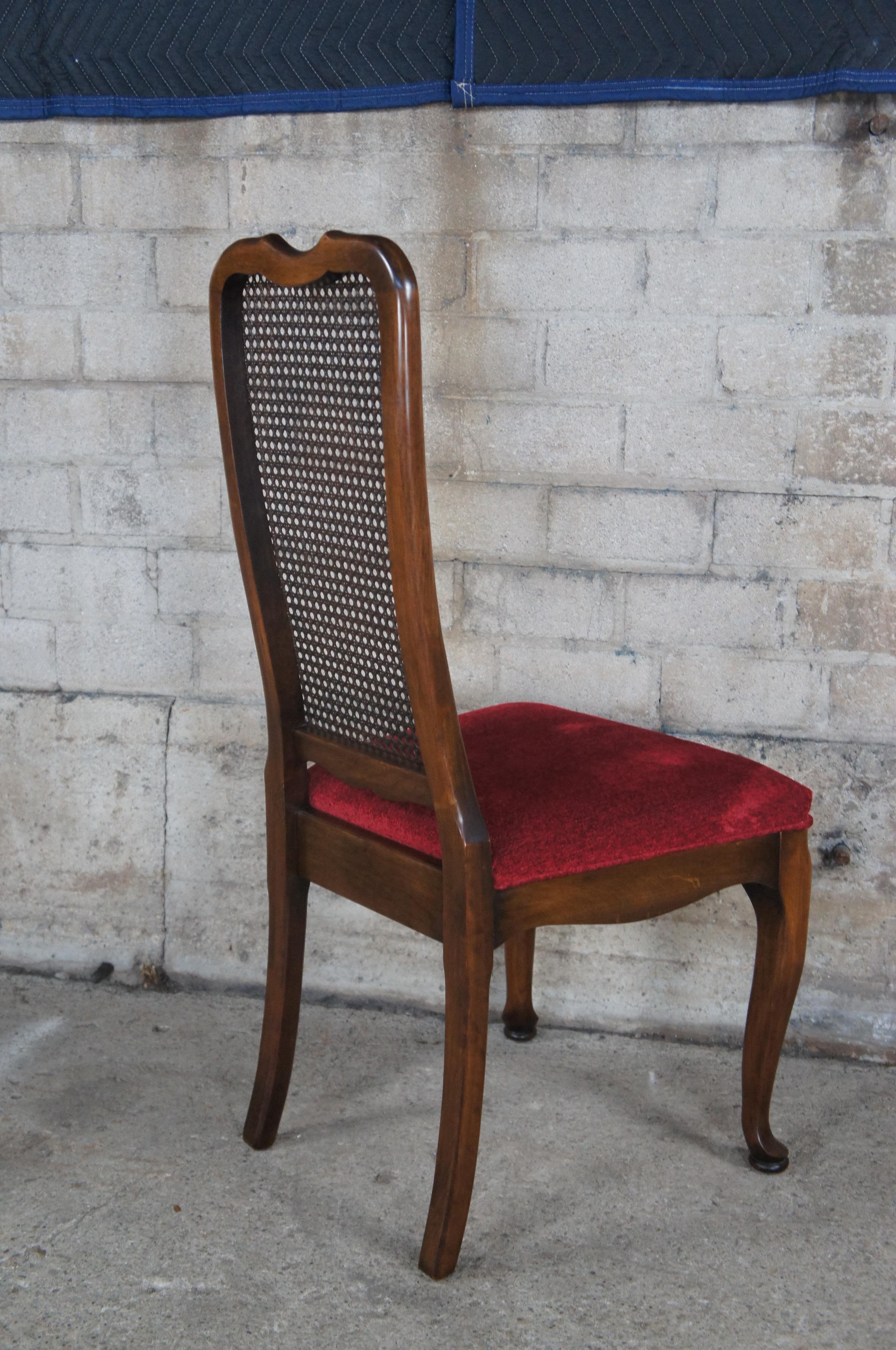 6 Harden Mid Century Solid Cherry Queen Anne Style Caned Dining Arm Chairs For Sale 2