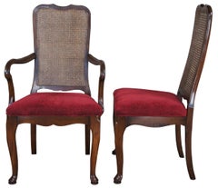 6 Harden Mid Century Solid Cherry Queen Anne Style Caned Dining Arm Chairs