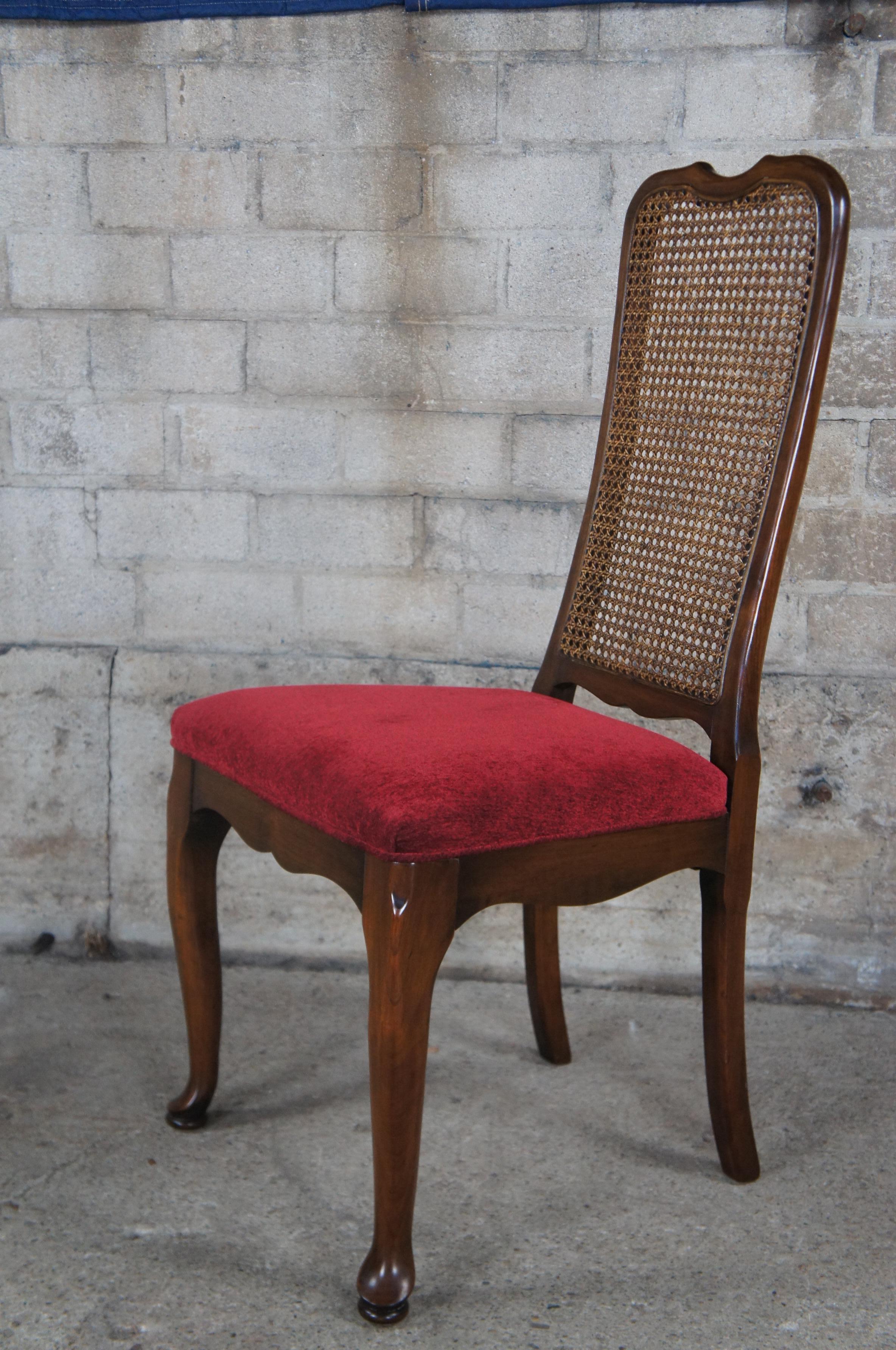Upholstery 6 Harden Mid Century Solid Cherry Queen Anne Style Caned Dining Arm Chairs For Sale