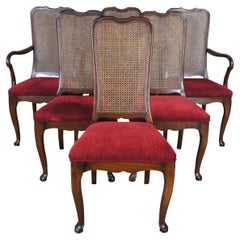 6 Harden Mid Century Solid Cherry Queen Anne Style Caned Dining Arm Chairs