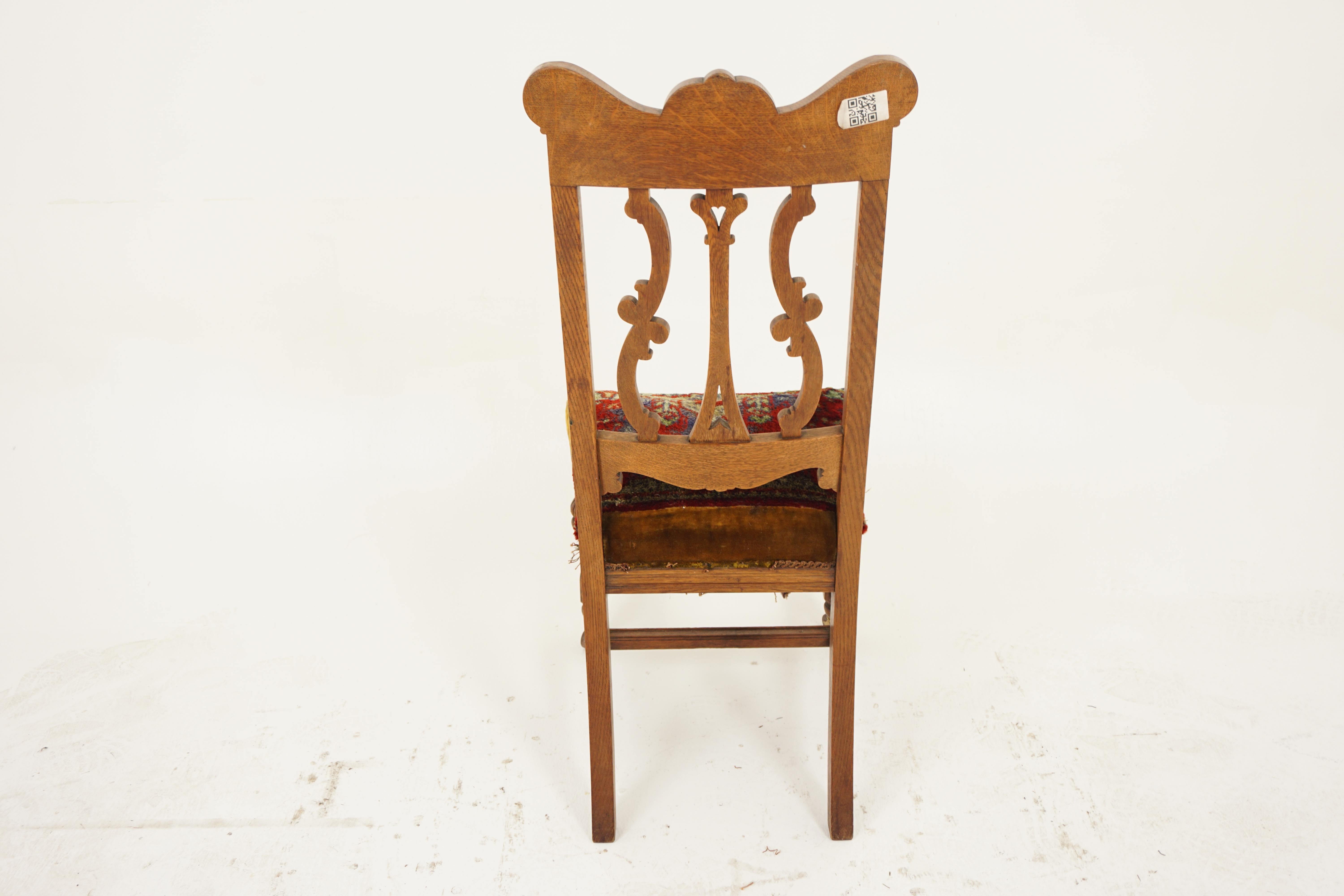 6 Heavily Carved Victorian Oak Upholstered Dining Chairs, Scotland 1880, H994 2