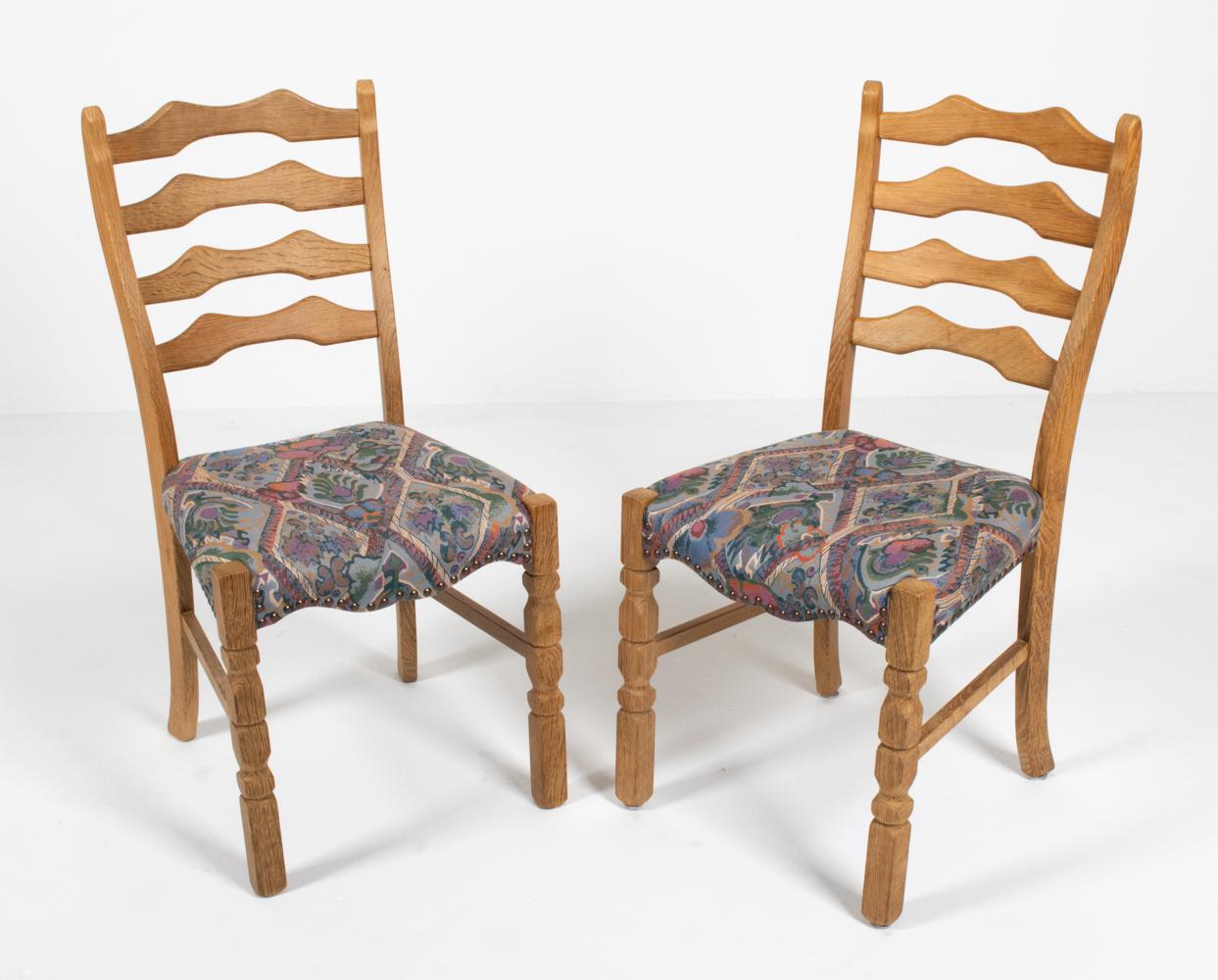 Late 20th Century (6) Henning Kjaernulf Danish Oak Ladder Back Dining Chairs For Sale