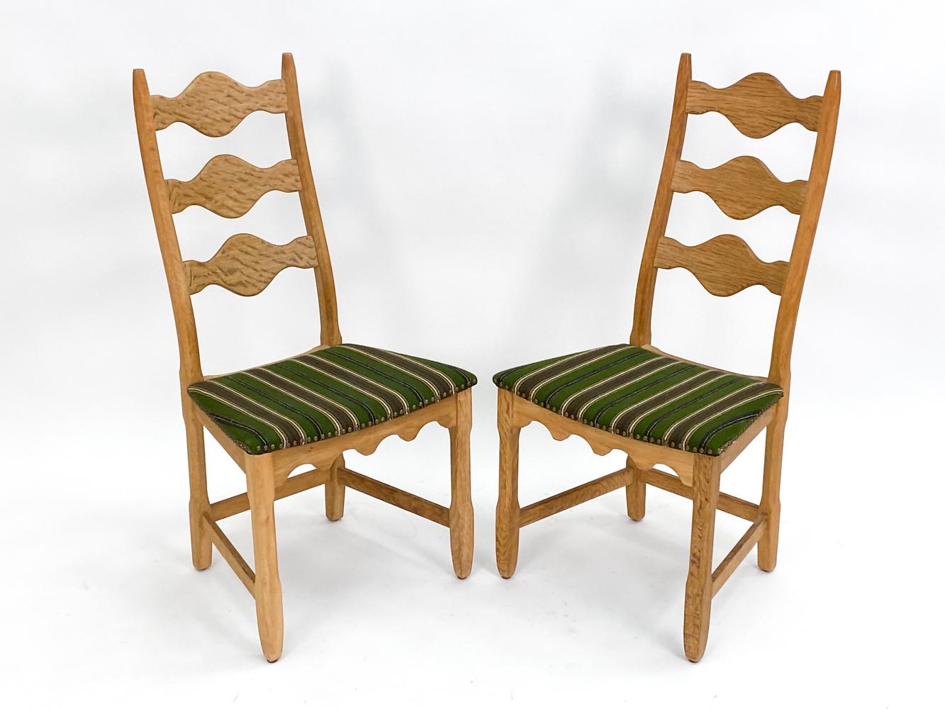 (6) Henning Kjaernulf Mid-Century High-Back Carved Oak Dining Chairs For Sale 4