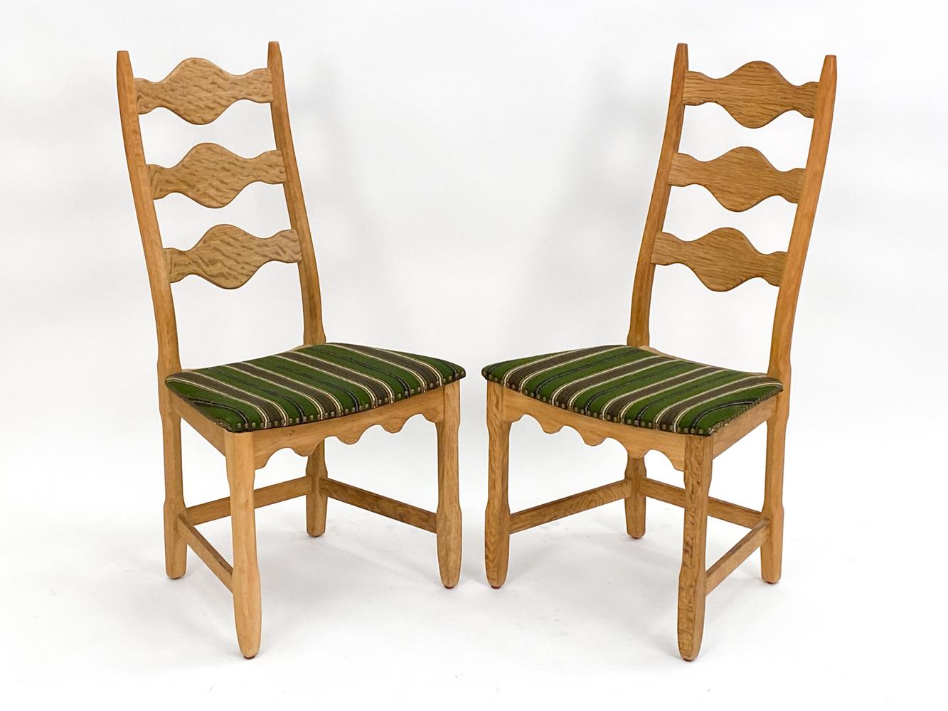 (6) Henning Kjaernulf Mid-Century High-Back Carved Oak Dining Chairs For Sale 5
