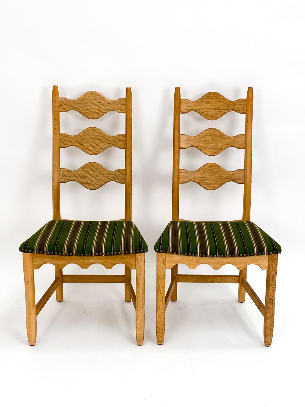 Danish (6) Henning Kjaernulf Mid-Century High-Back Carved Oak Dining Chairs For Sale