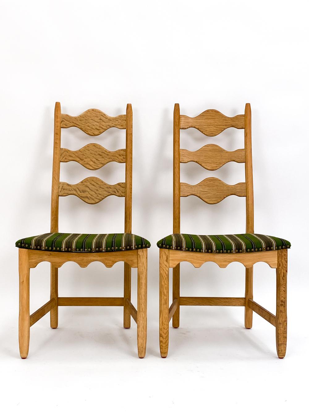 (6) Henning Kjaernulf Mid-Century High-Back Carved Oak Dining Chairs In Good Condition For Sale In Norwalk, CT