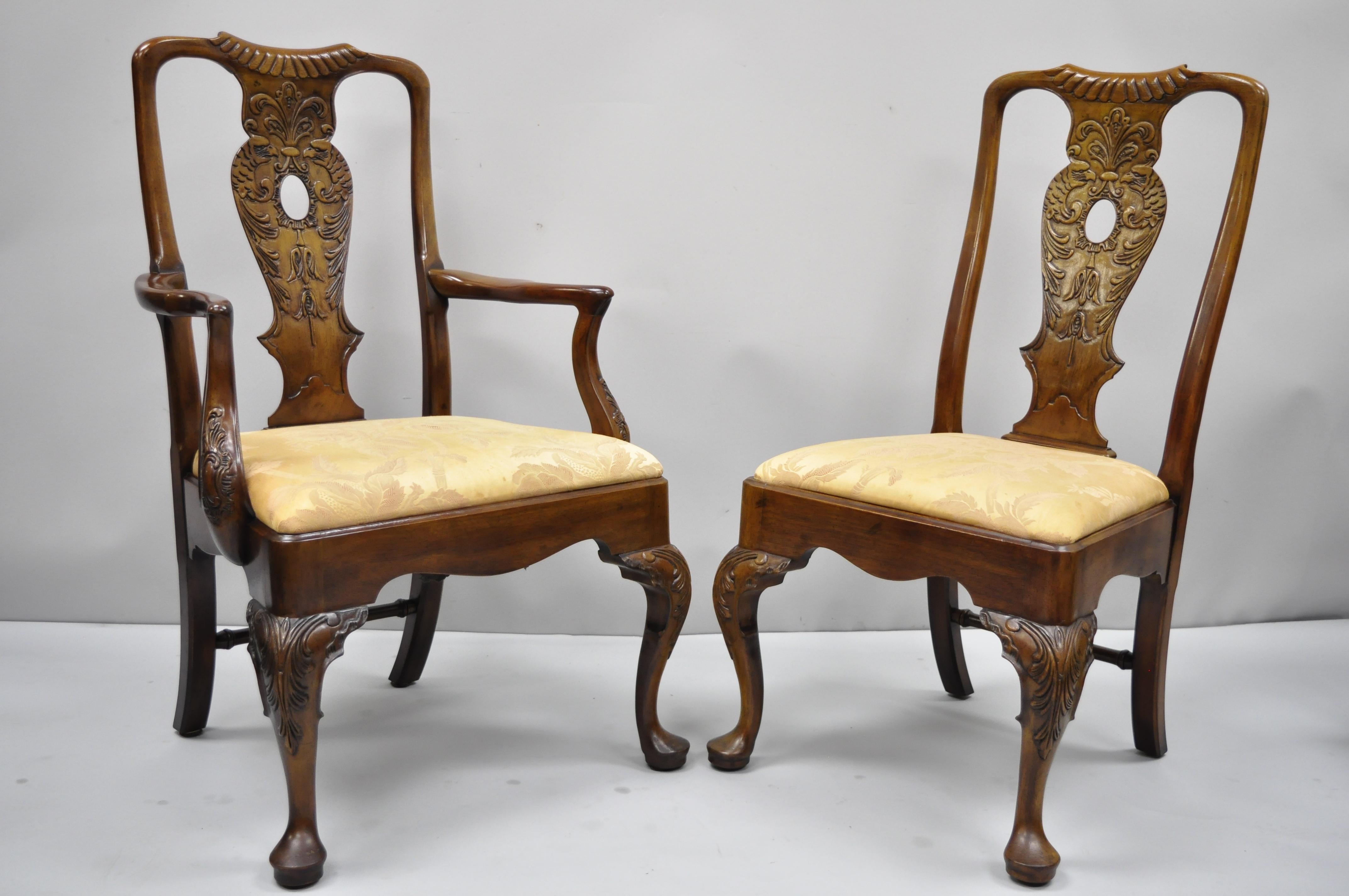 6 Henredon Aston Court Carved Wood Oriental Georgian Dining Chairs with Birds For Sale 4