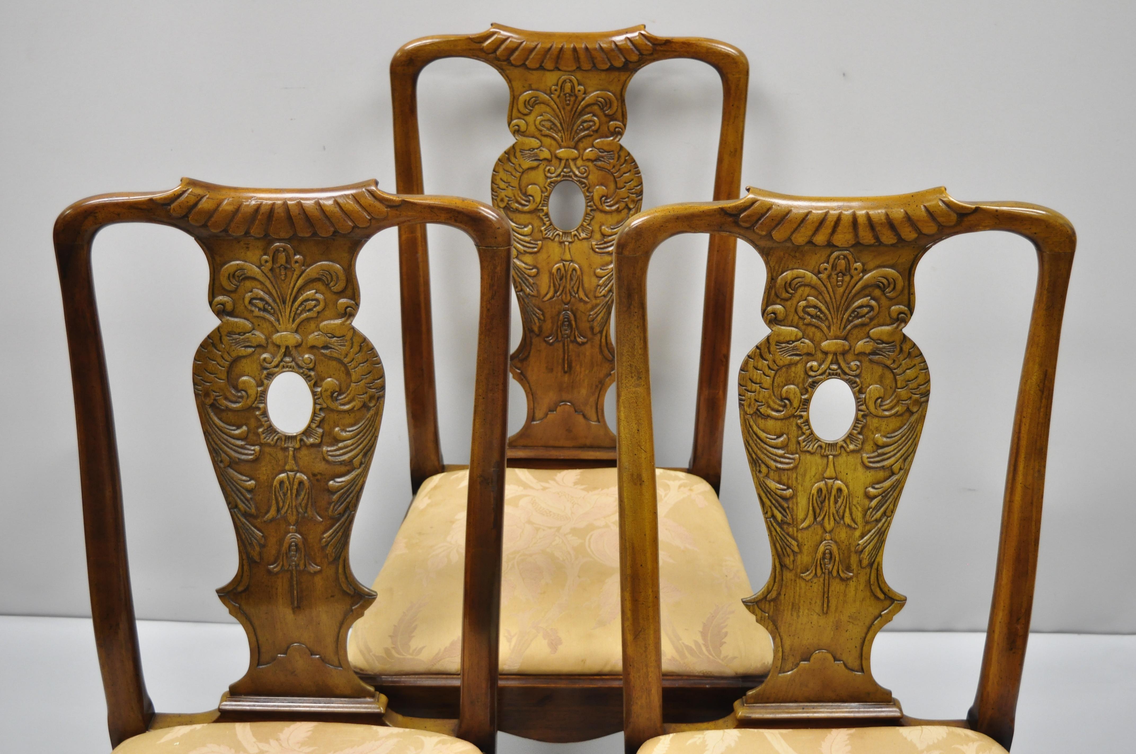 American 6 Henredon Aston Court Carved Wood Oriental Georgian Dining Chairs with Birds For Sale