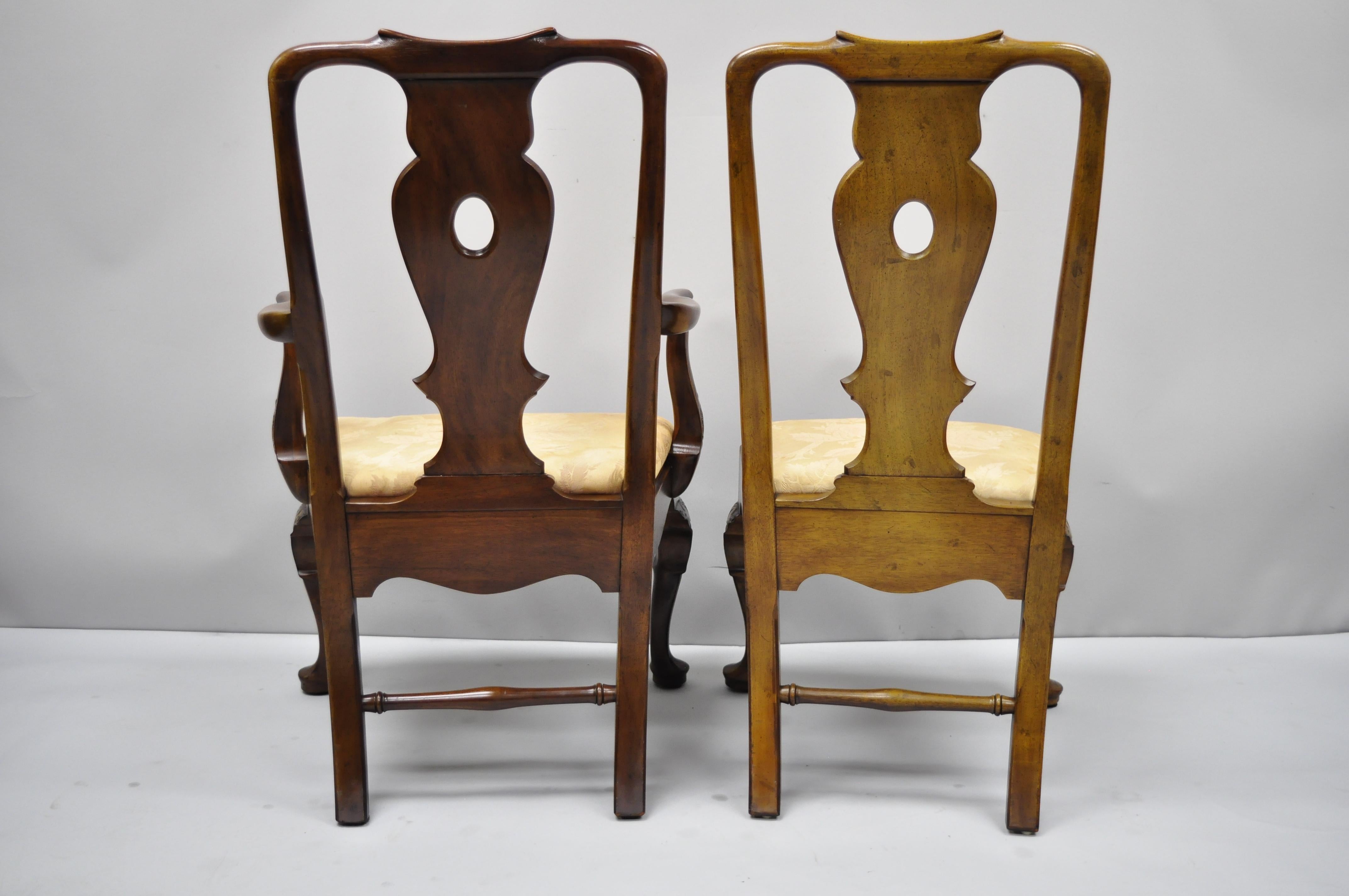 6 Henredon Aston Court Carved Wood Oriental Georgian Dining Chairs with Birds In Good Condition For Sale In Philadelphia, PA