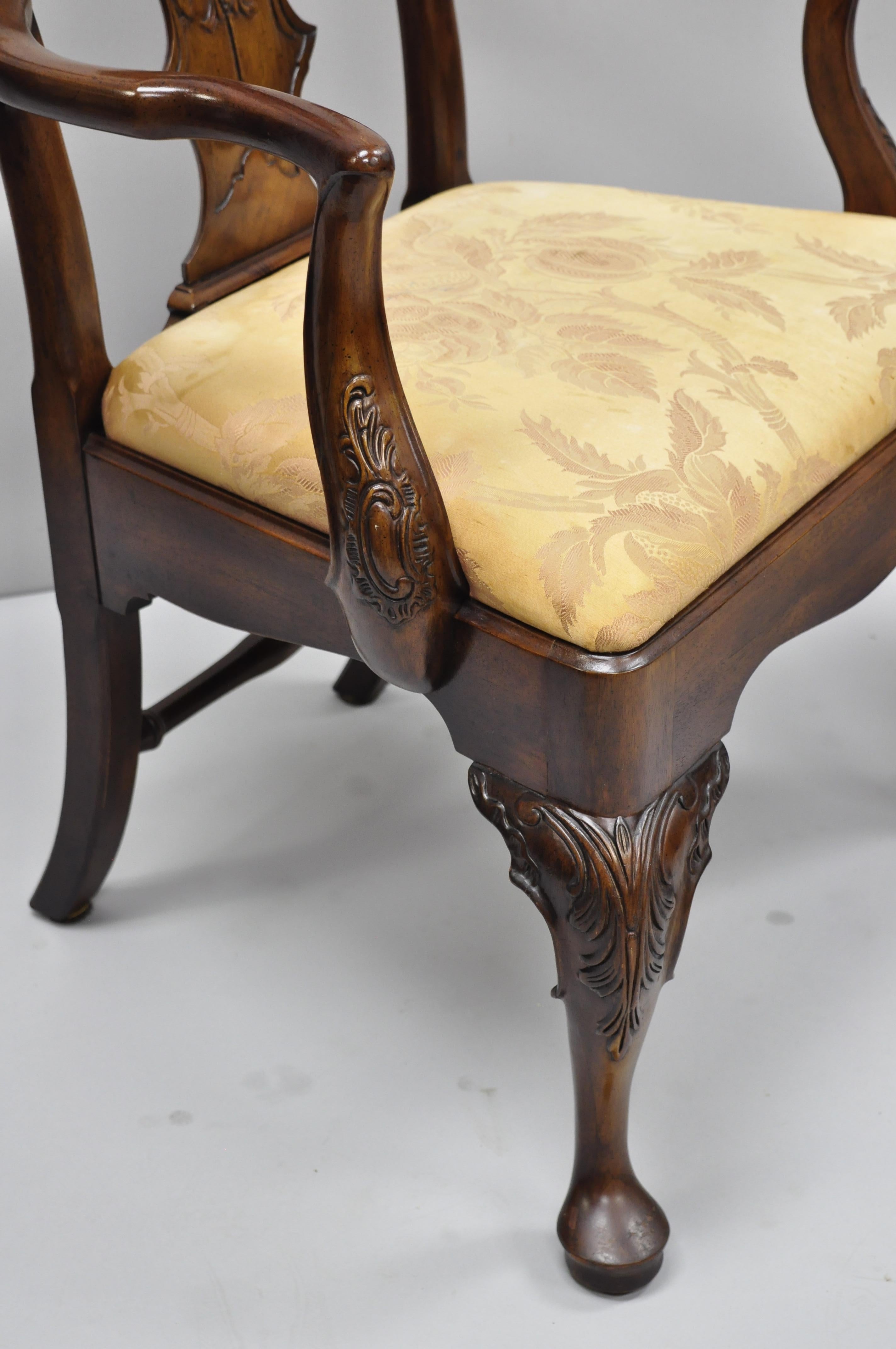 20th Century 6 Henredon Aston Court Carved Wood Oriental Georgian Dining Chairs with Birds For Sale