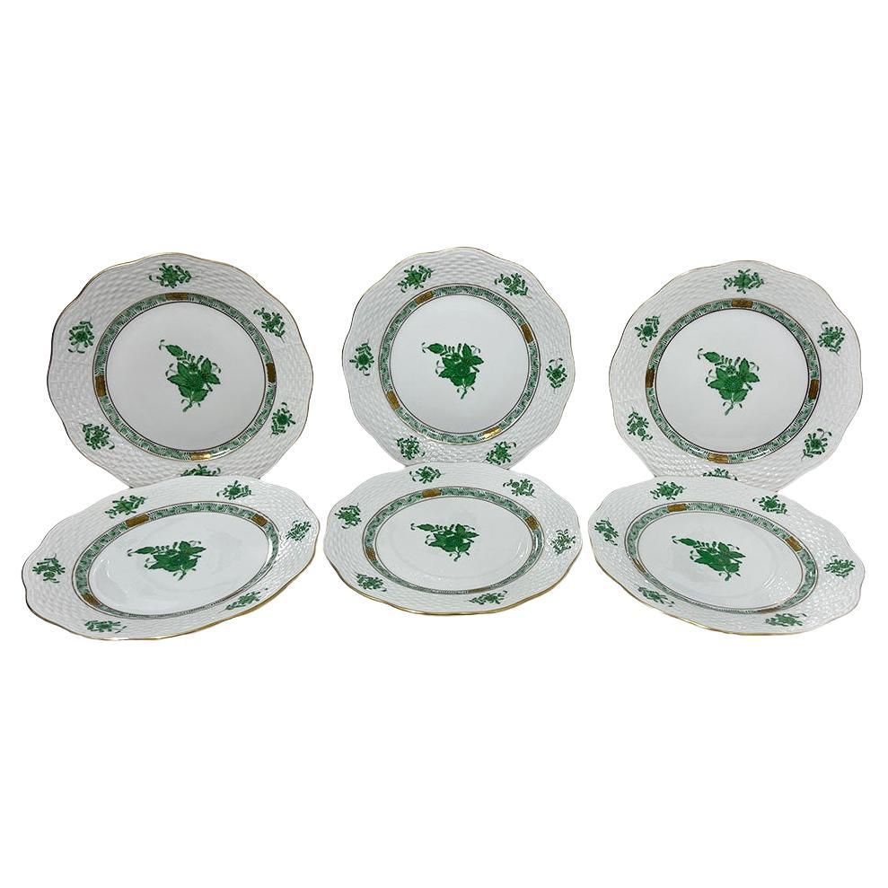 6 Herend "Chinese Bouquet Apponyi Green" Dessert Plates #517, 1960-1980