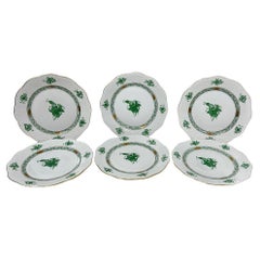 6 Herend "Chinese Bouquet Apponyi Green" Dessert Plates, 1960-1980