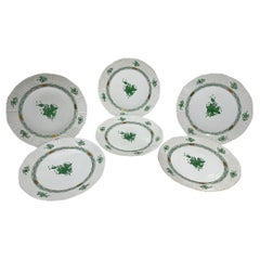 6 Herend "Chinese Bouquet Apponyi Green" Dinner Plates, # 524