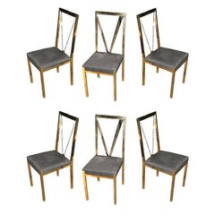 Six Hollywood Regency Dining Room Chairs by Belgo Chrome Maison Jansen Style