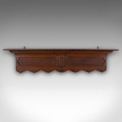 6 Hook Antique Reception Hall Coat Rack, English Oak, Cloakroom Valet, Edwardian