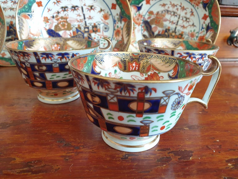 British 6 Imari Handpainted Spode Cups and Saucers For Sale