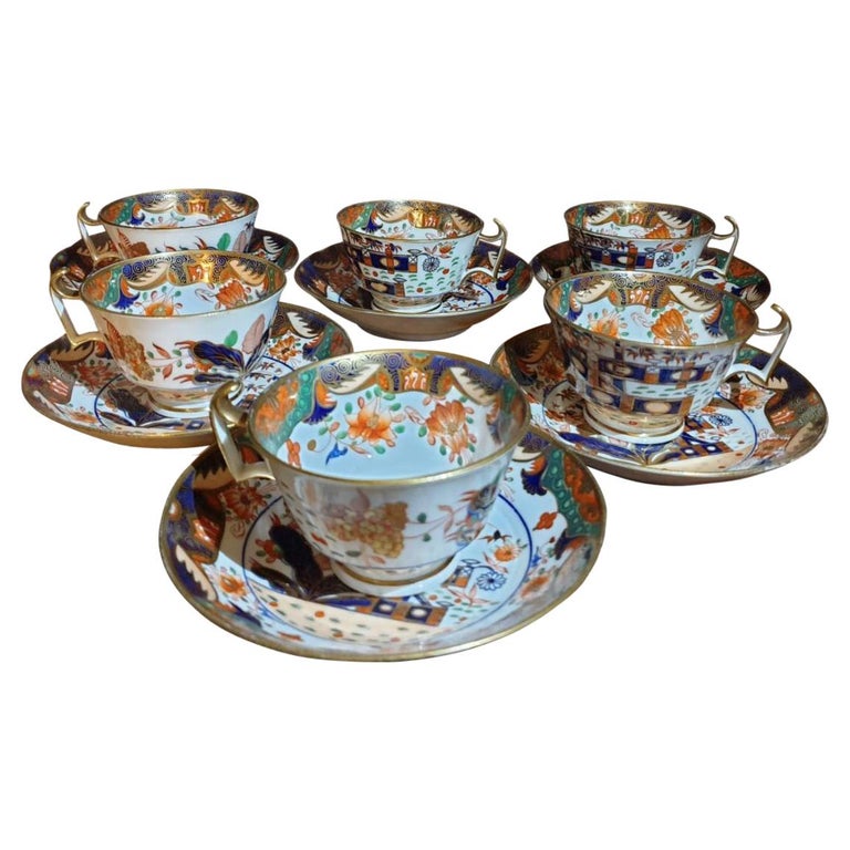 6 Imari Handpainted Spode Cups and Saucers For Sale