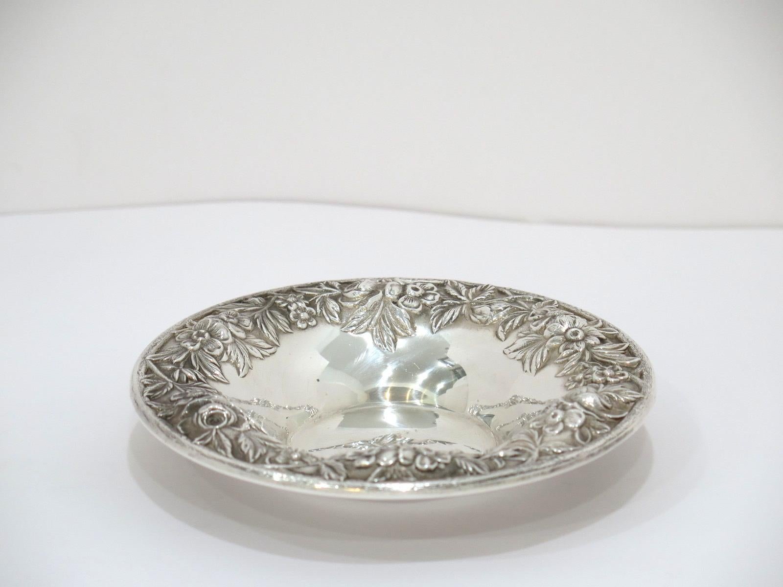 American Sterling Silver S. Kirk & Son Vintage Floral Repousse Candy Nut Dish
