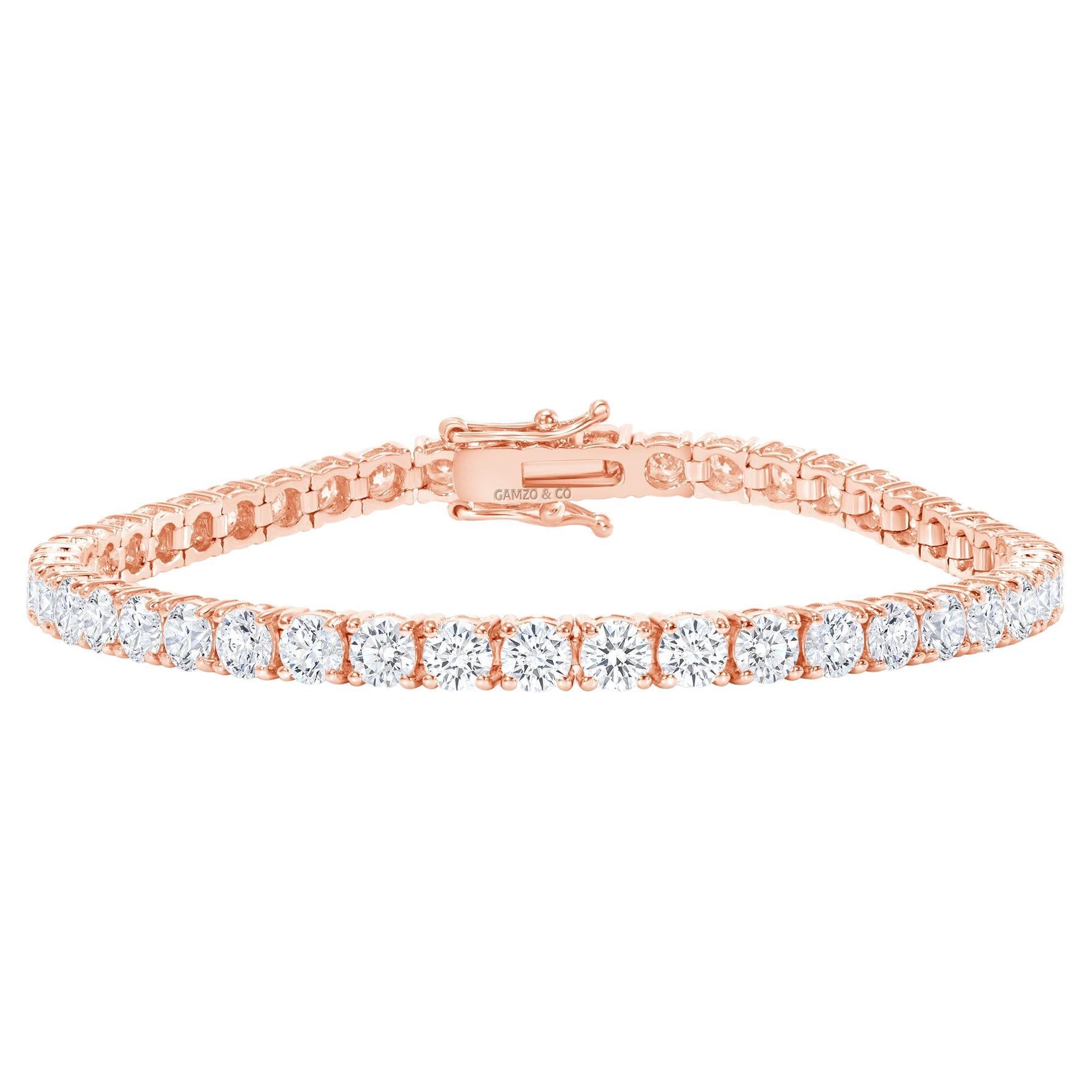 14 Karat Roségold 9 Karat rundes Diamant-Tennisarmband im Angebot