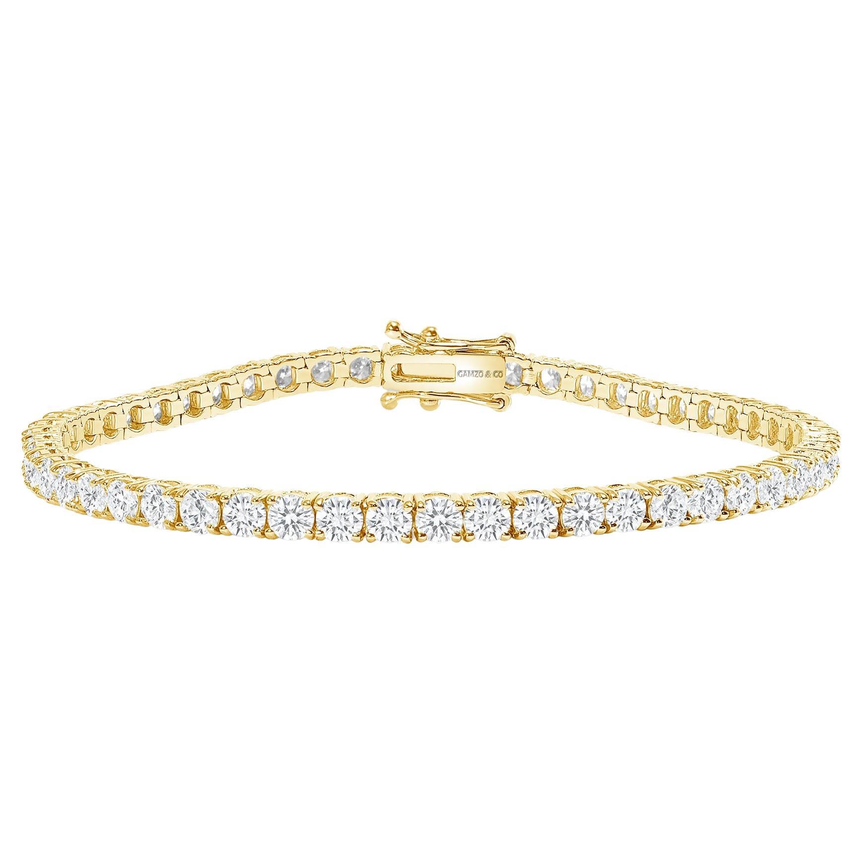 14K Yellow Gold 2 Carat Round Diamond Tennis Bracelet For Sale