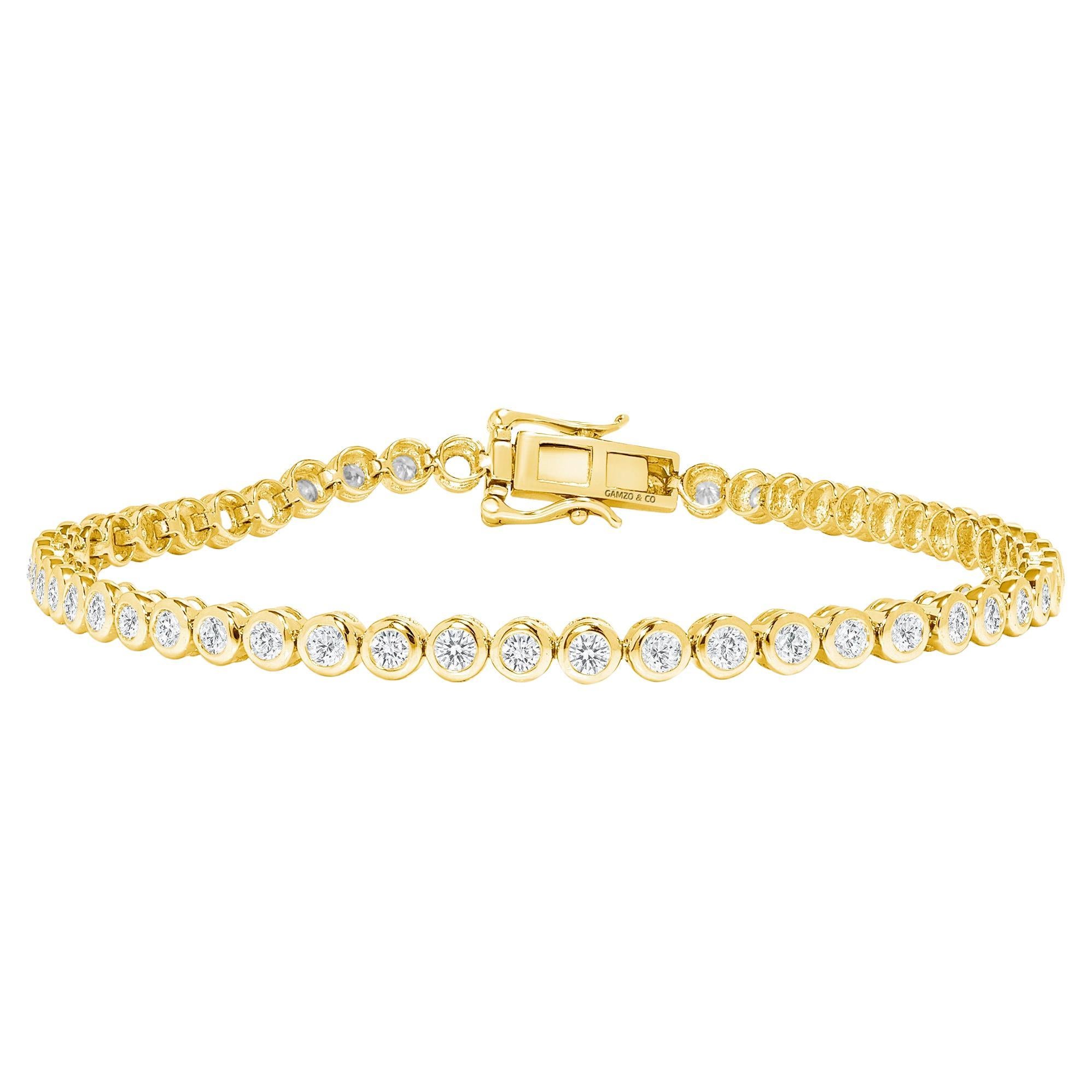 14k Yellow Gold 3 Carat Round Diamond Illusion Setting Tennis Bracelet For Sale