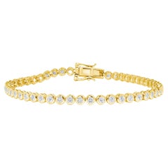Bracelet tennis en or jaune 14 carats avec diamants ronds de 3 carats à monture illusion