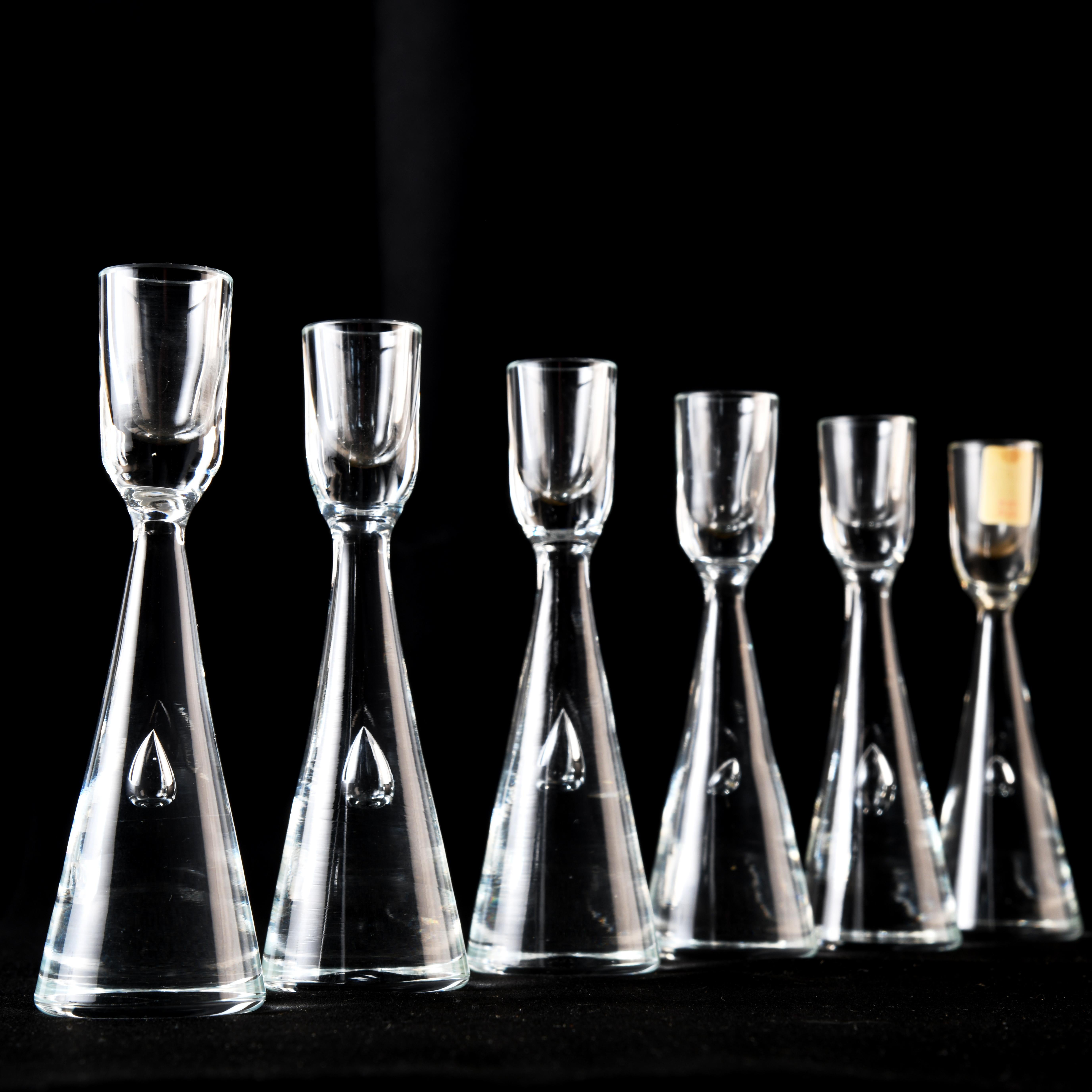 Scandinavian Modern 6 Individual Small Glass Candle Holders by Bent Severin for Holmegaard in 50s