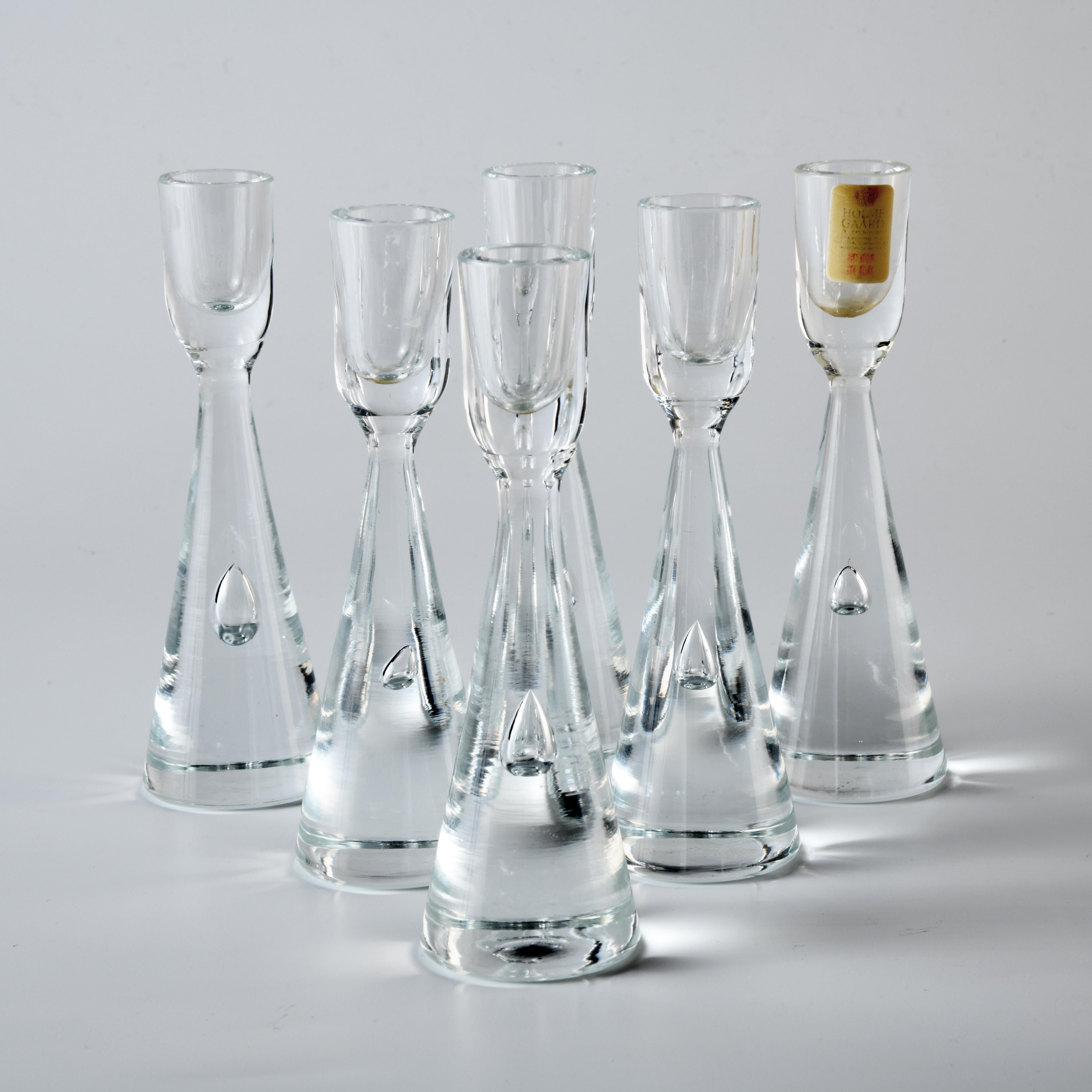 Danish 6 Individual Small Glass Candle Holders by Bent Severin for Holmegaard in 50s