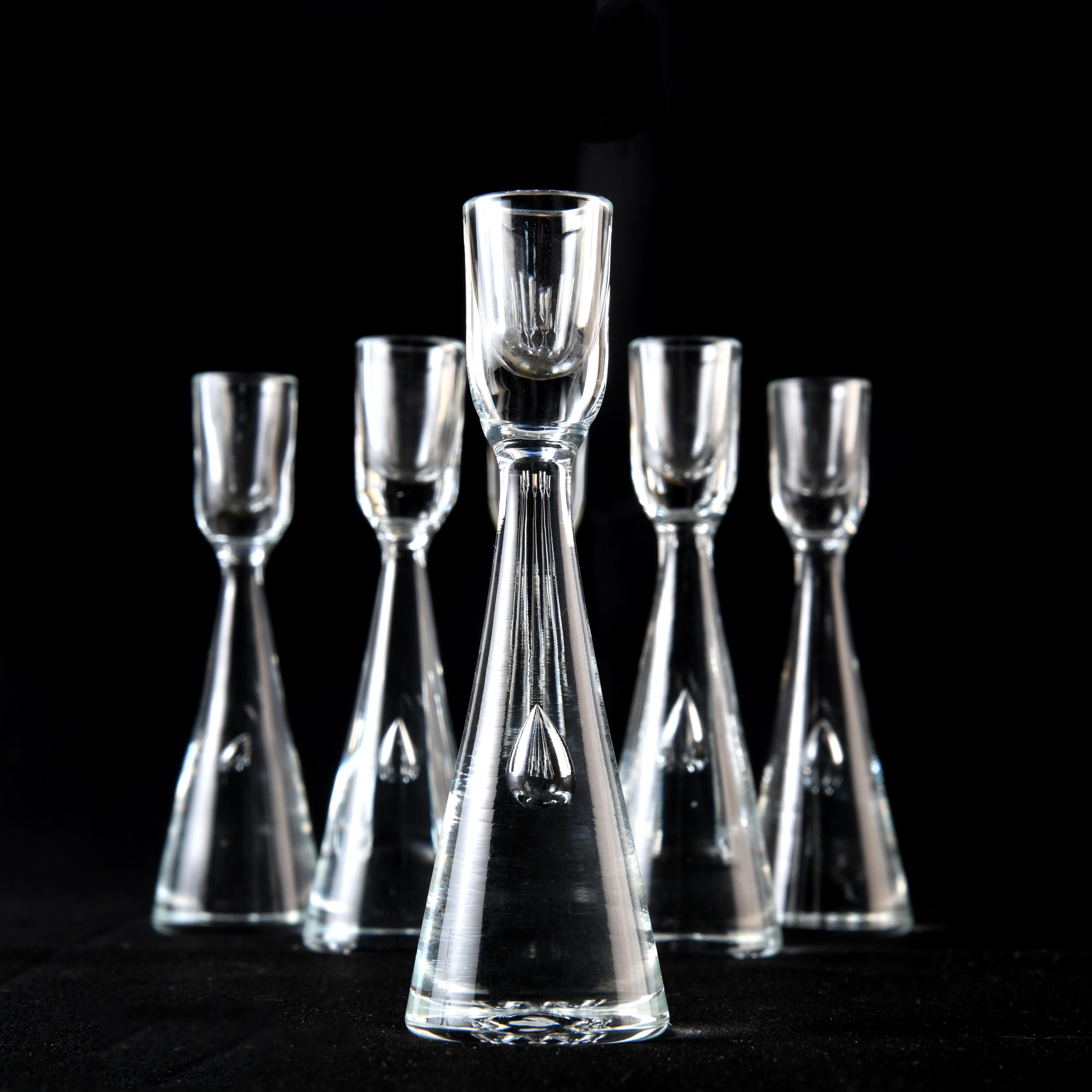 6 Individual Small Glass Candle Holders by Bent Severin for Holmegaard in 50s In Good Condition In SAINT-YRIEIX-SUR-CHARENTE, FR