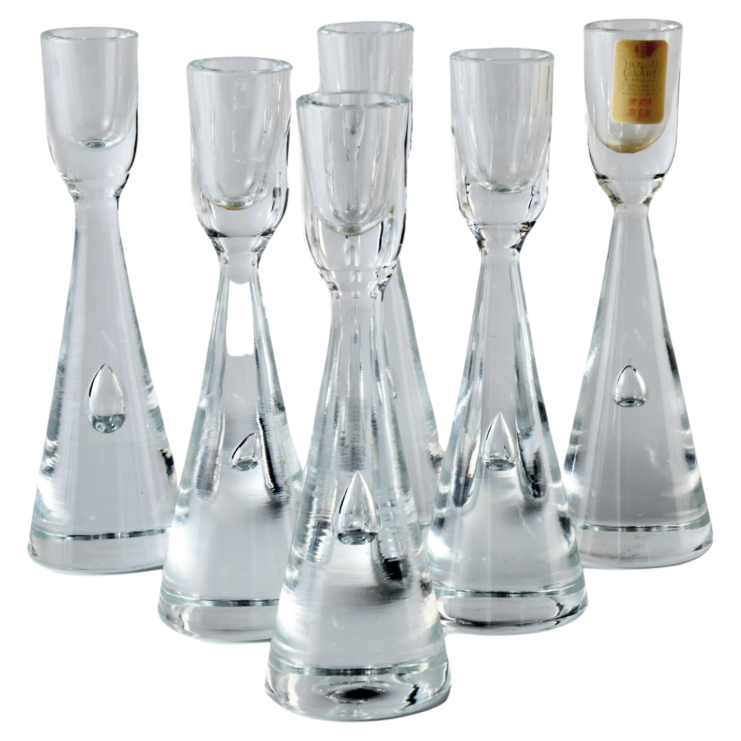 6 Individual Small Glass Candle Holders by Bent Severin for Holmegaard in 50s