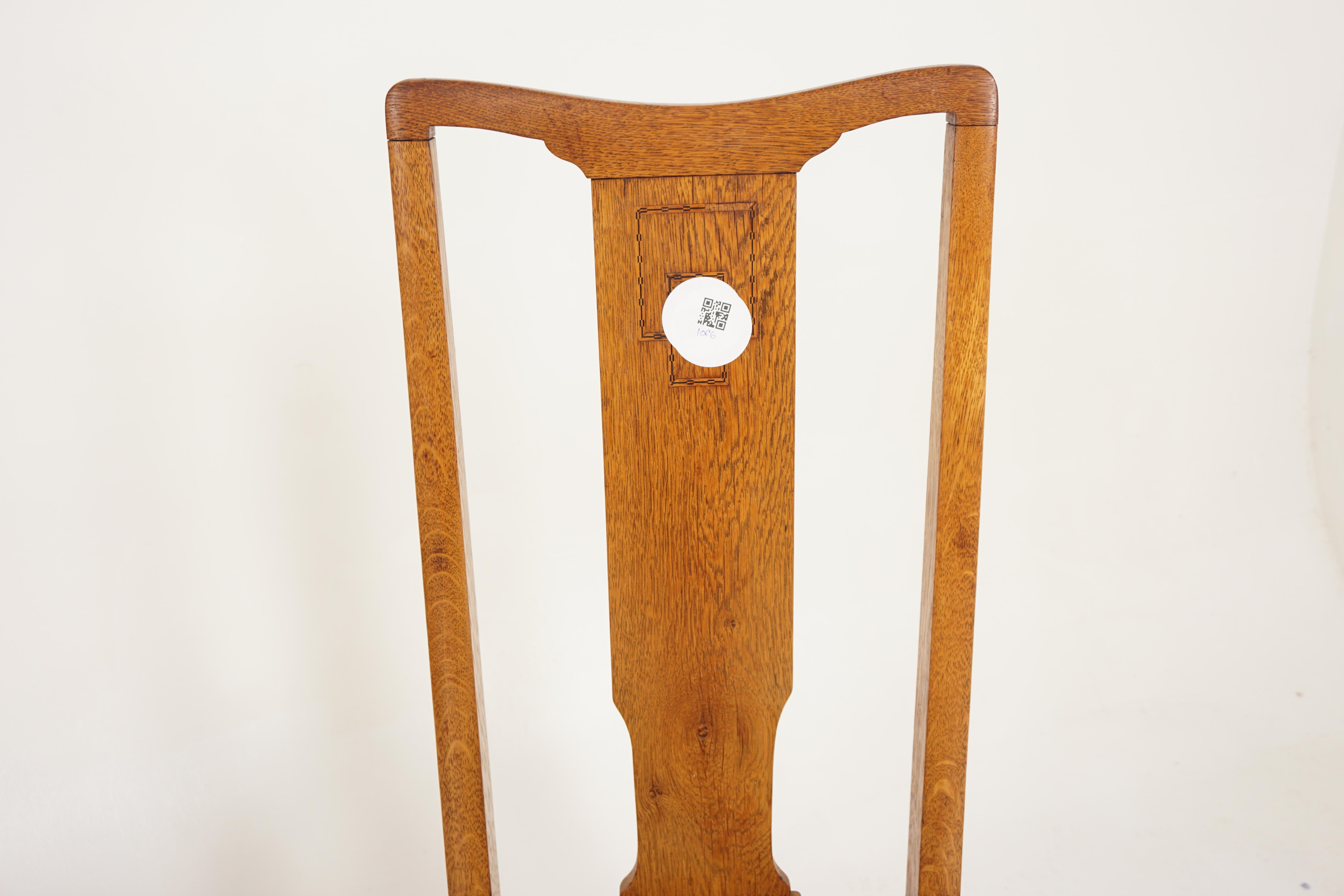 6 chaises de salle à manger Arts and Crafts en chêne incrusté '4 + 2', Écosse 1910, H883 en vente 4