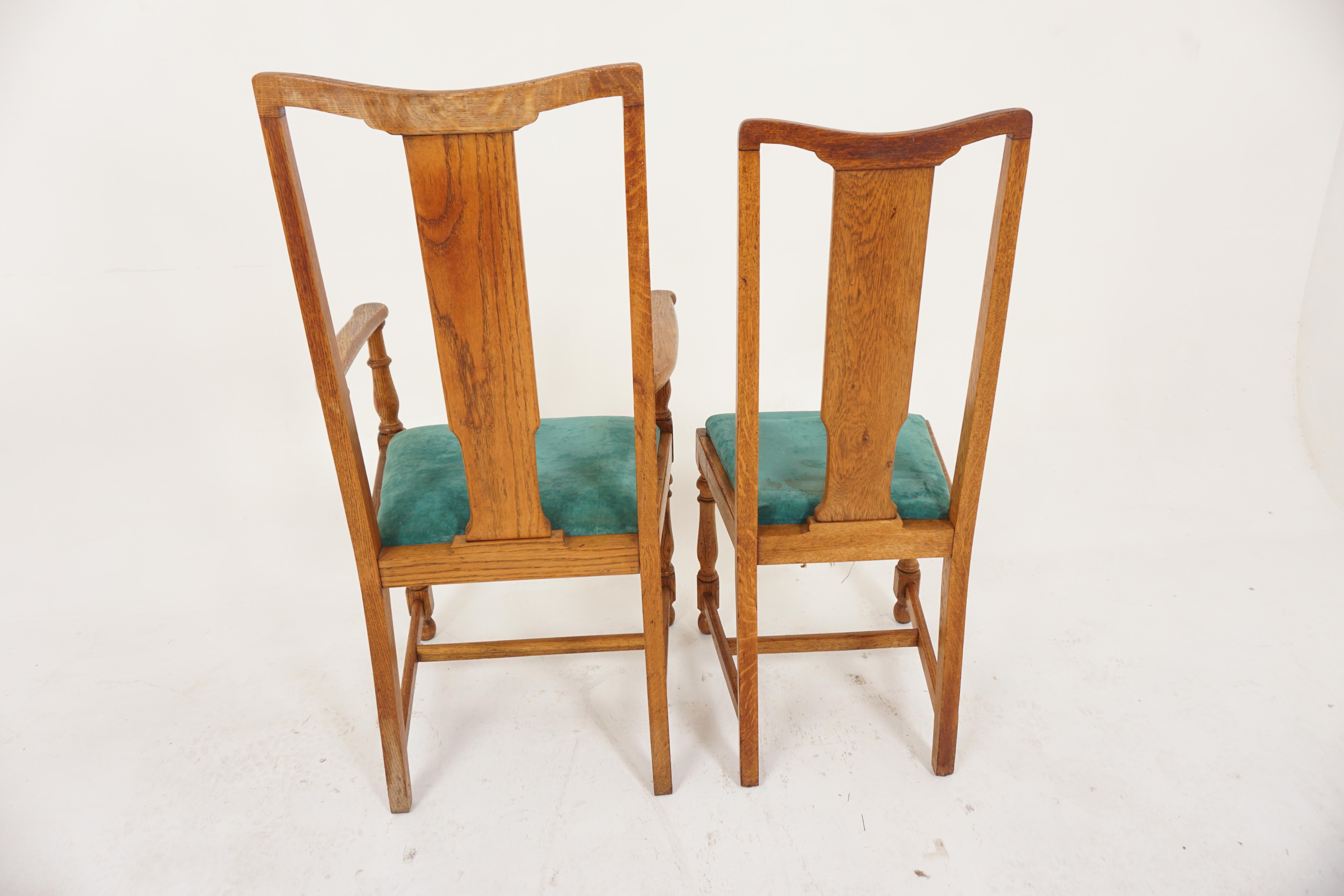 6 Inlaid Oak Arts and Crafts Dining Chairs '4 + 2', Scotland 1910, H883 For Sale 3