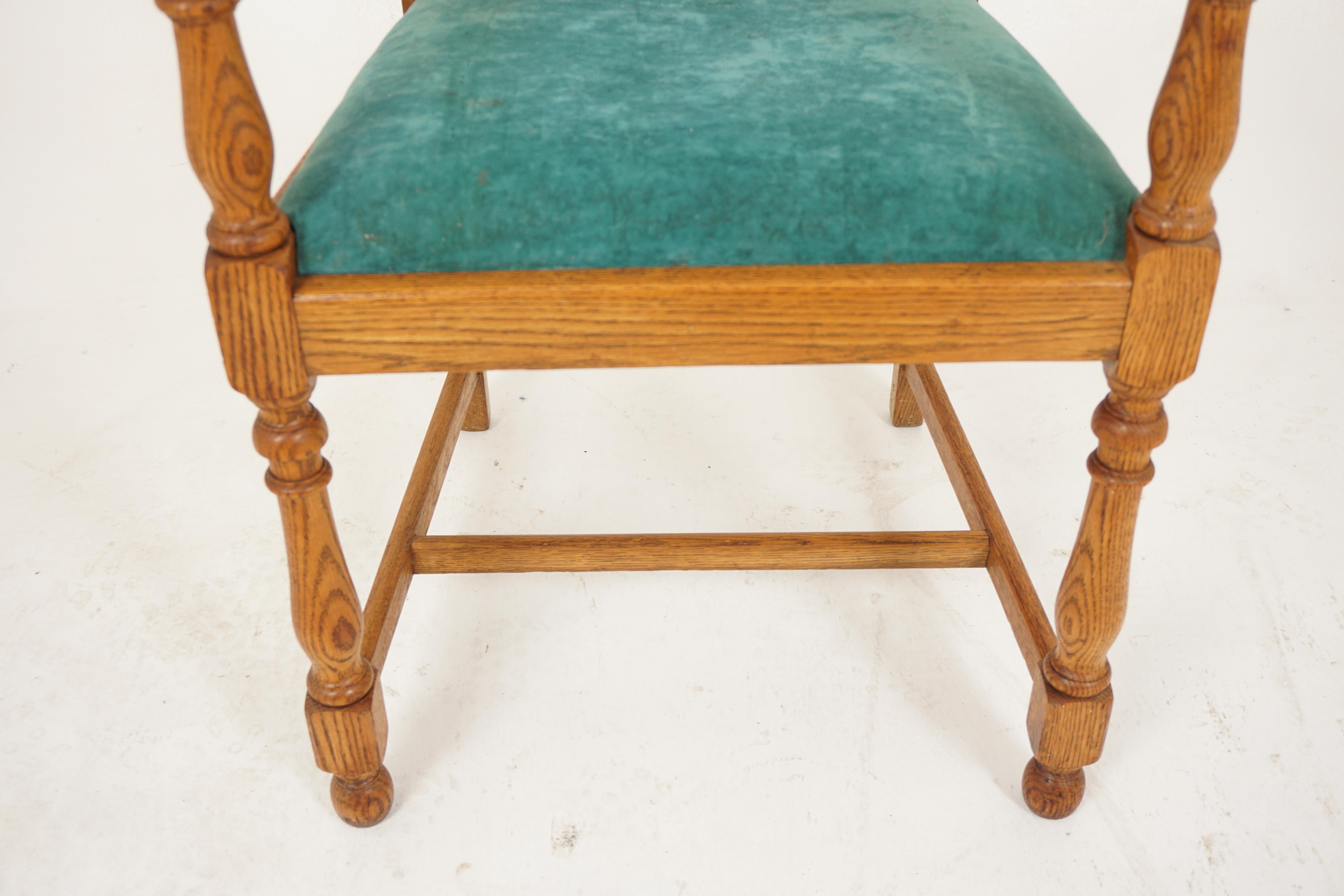 6 Arts and Crafts-Esszimmerstühle aus Eichenholz mit Intarsien '4 + 2', Schottland 1910, H883 im Angebot 3