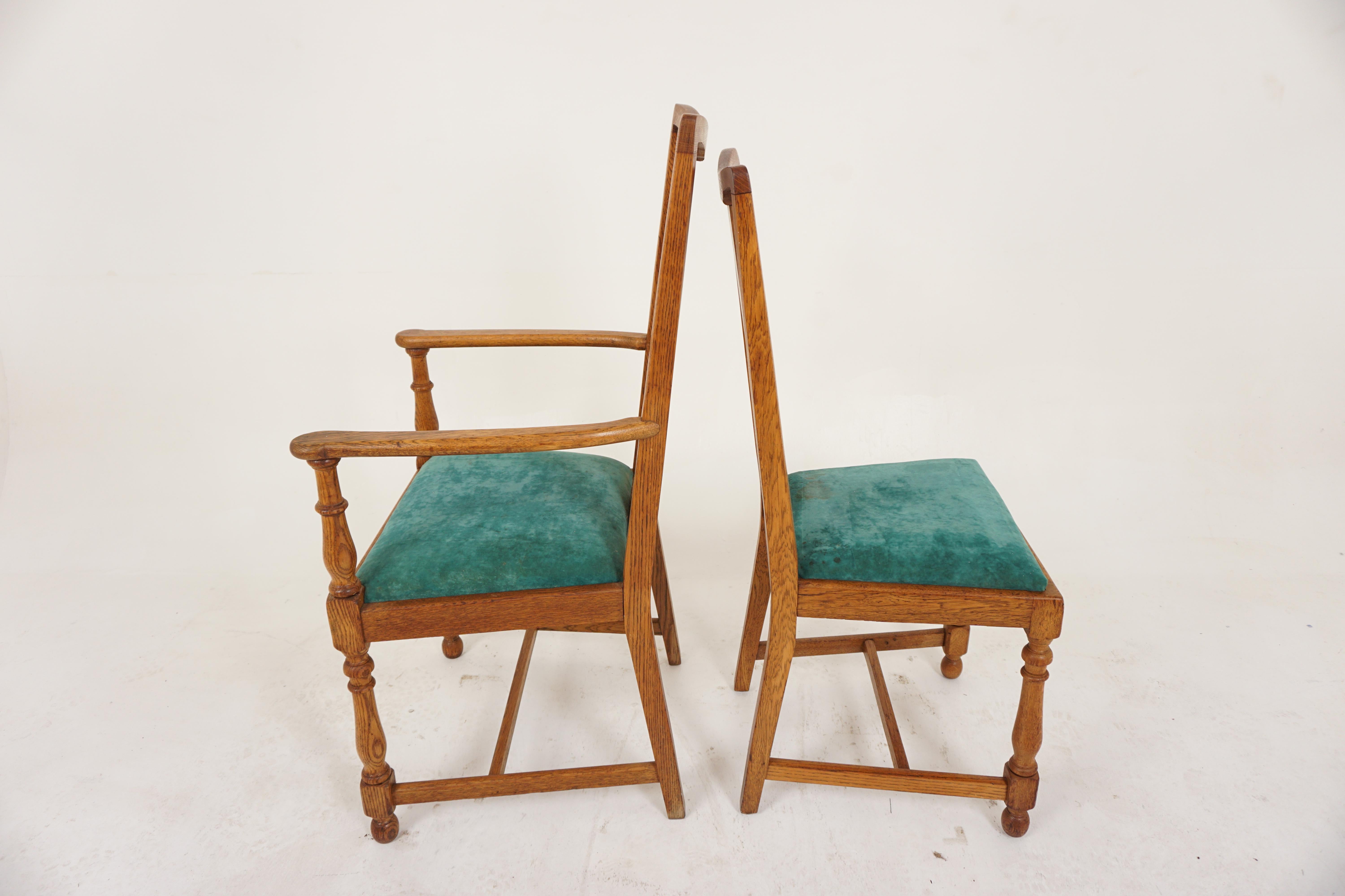 6 chaises de salle à manger Arts and Crafts en chêne incrusté '4 + 2', Écosse 1910, H883 en vente 3