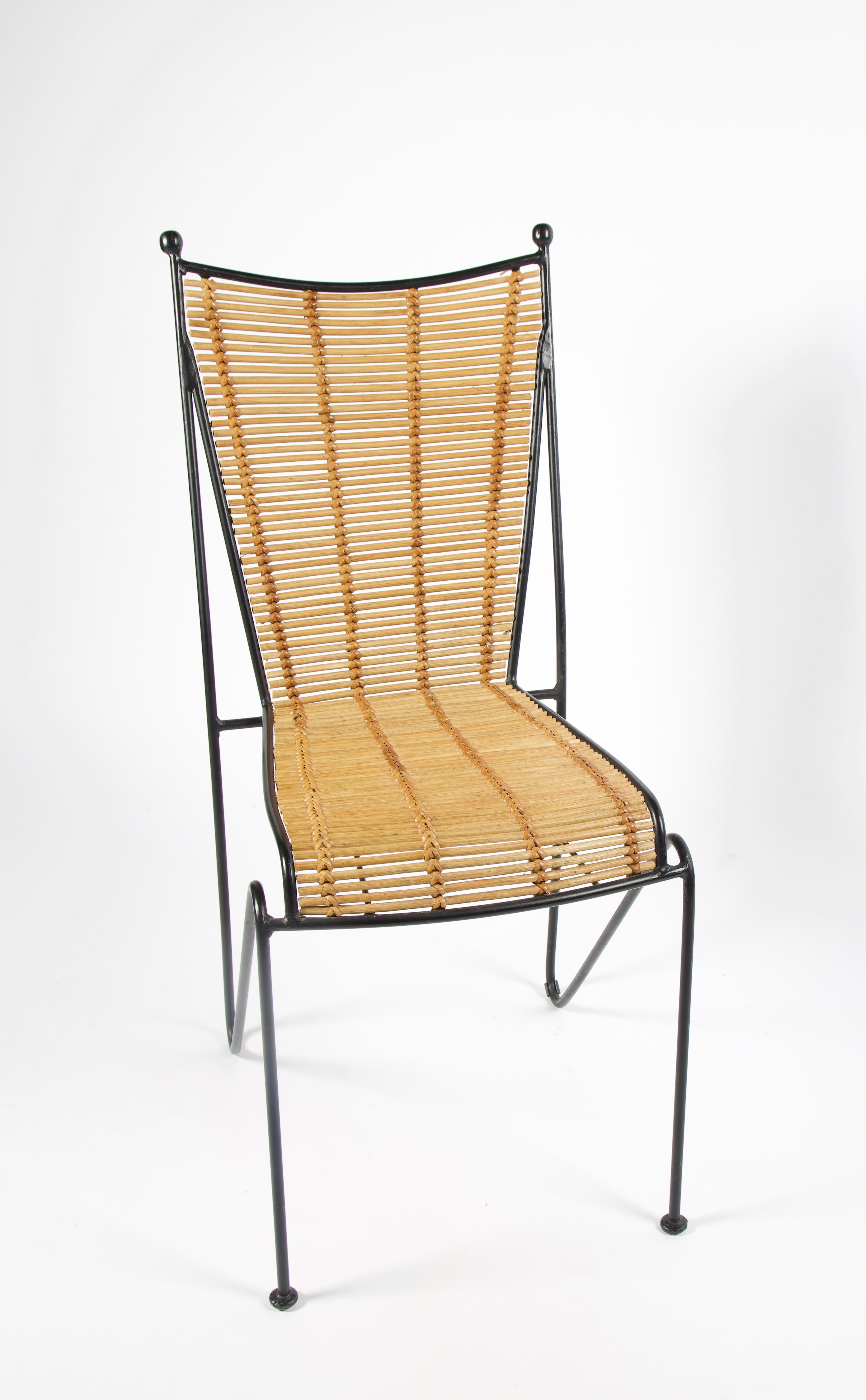 6 Iron and Cane Dining Chairs by Eva-Lisa Pipsan Saarinen Swanson for Ficks Reed In Good Condition In Los Angeles, CA